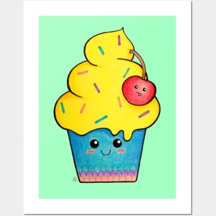 Cute as a Cupcake - Happy Colorful Cupcake With a Cherry on Top Posters and Art